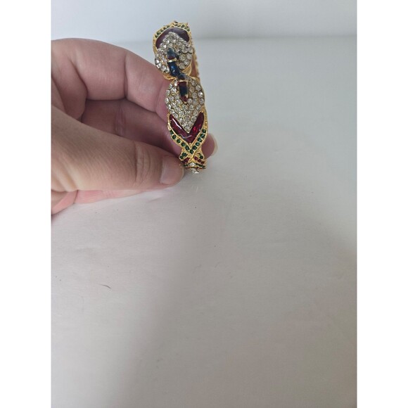 Gold Tone Clamper Bracelet Multicolored Rhinestones One Missing - Picture 3 of 8